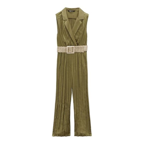 ZARA | Olive Green | SATIN EFFECT JUMPSUIT WITH BELT - Picture 2 of 12